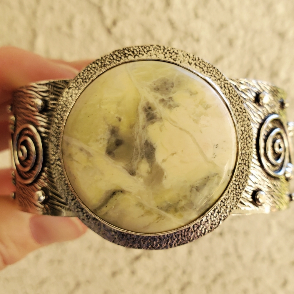 New Huge Imperial Jasper 925 Silver Cuff Bracelet.